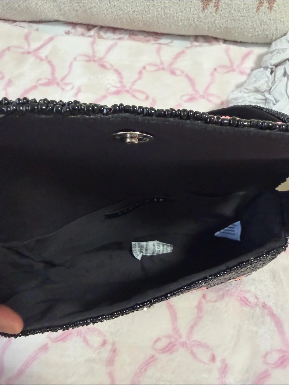 Beaded Floral Shoulder Bag - Black with Pink & Multicolor Flowers - Picture 6 of 6